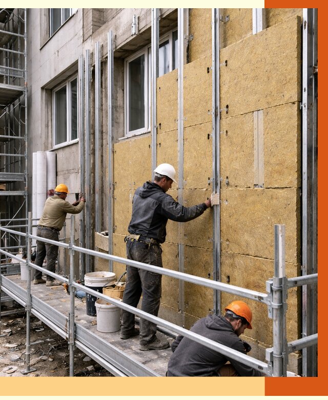 Утепление вентилируемого фасада в Кунгуре от 5743 руб/м2 — монтаж и утепление вентфасад | ТепломастерКнг