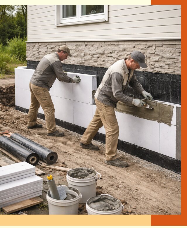 Утепление фундамента снаружи в Кунгуре от 4308 руб. за м² | ТепломастерКнг