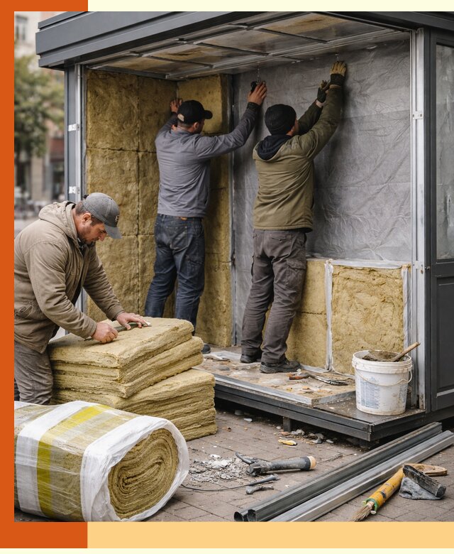 Утепление павильона шаурмы под ключ в Кунгуре