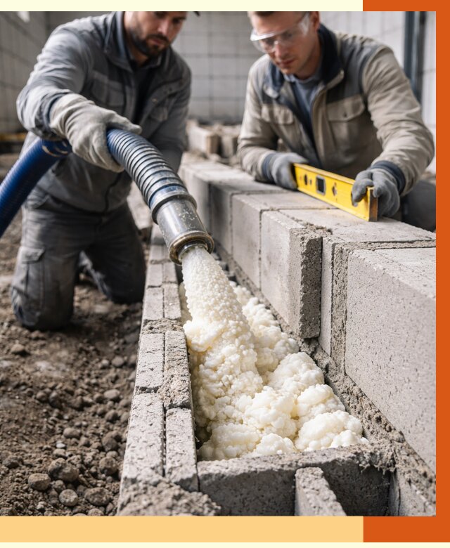 Заполнение колодцевой кладки ППУ в Кунгуре от 4308 руб. за м2 | ТепломастерКнг