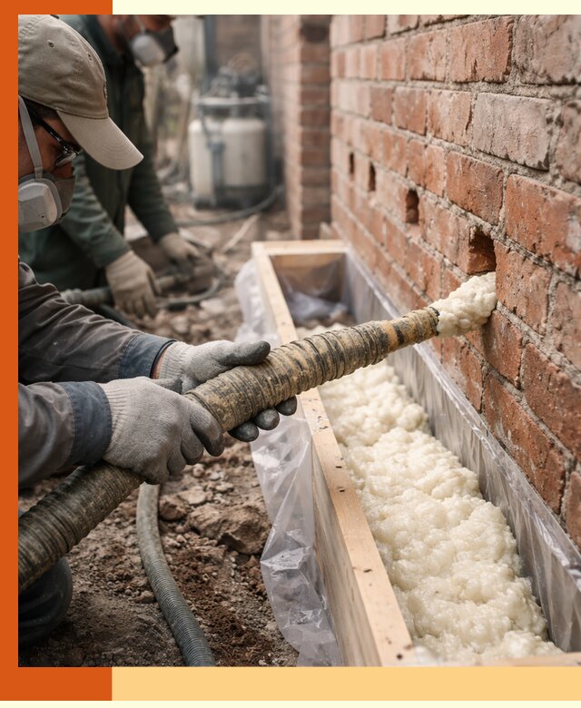 Заливка ППУ в пустоты кирпичной стены в Кунгуре