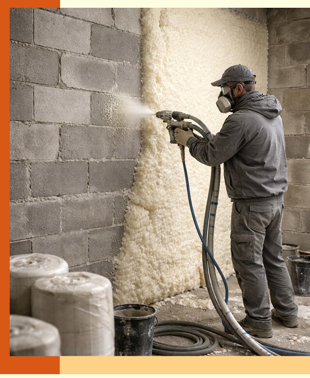 Утепление блочной стены ППУ в Кунгуре качественно и надёжно