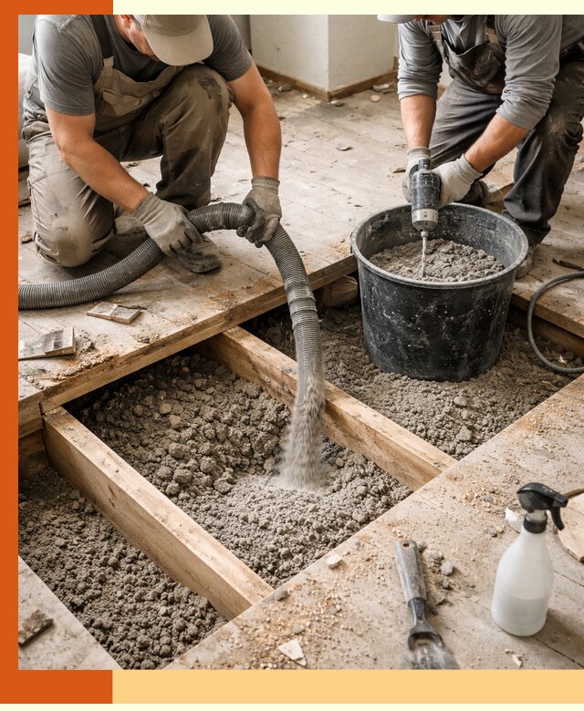 Заполнение пустот пола в Кунгуре полиуретаном и пенополистиролом