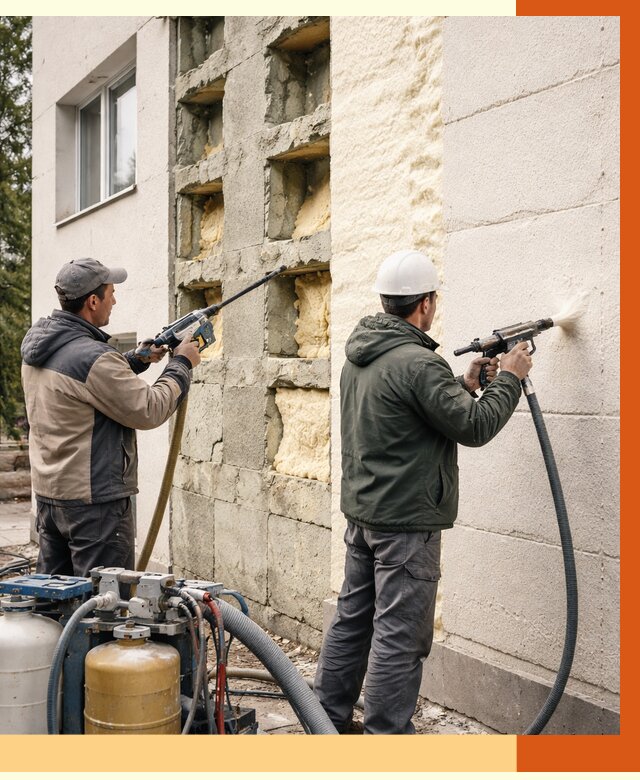 Заполнение пустот фасада в Кунгуре от 4615 руб. — утепление пустот облицовки | ТепломастерКнг