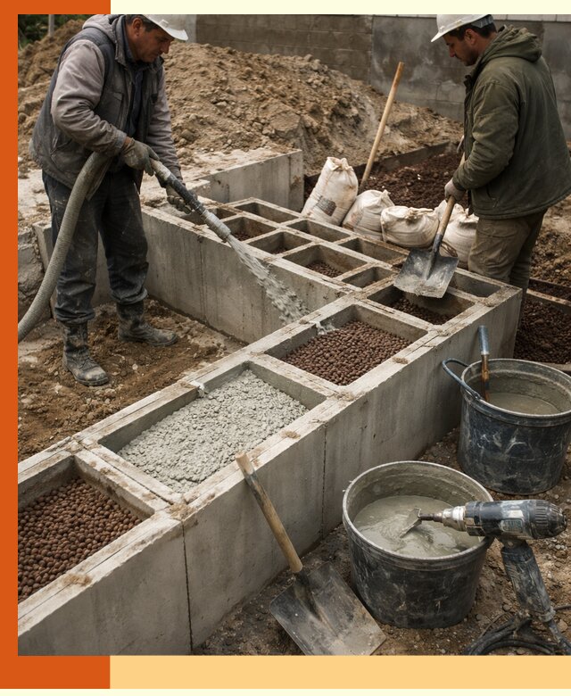 Заполнение полостей фундамента в Кунгуре герметичным утеплением и повышением прочности