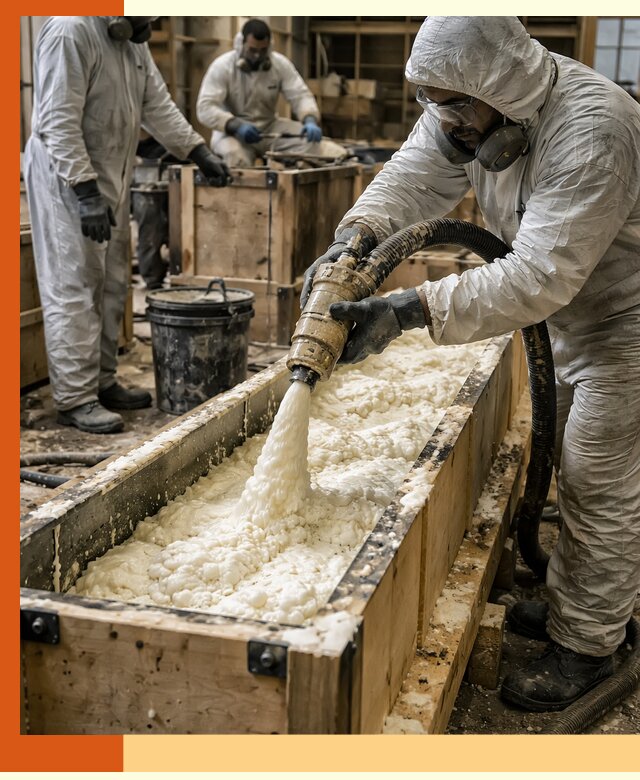 Заливка пенополиуретана в формы для утепления в Кунгуре