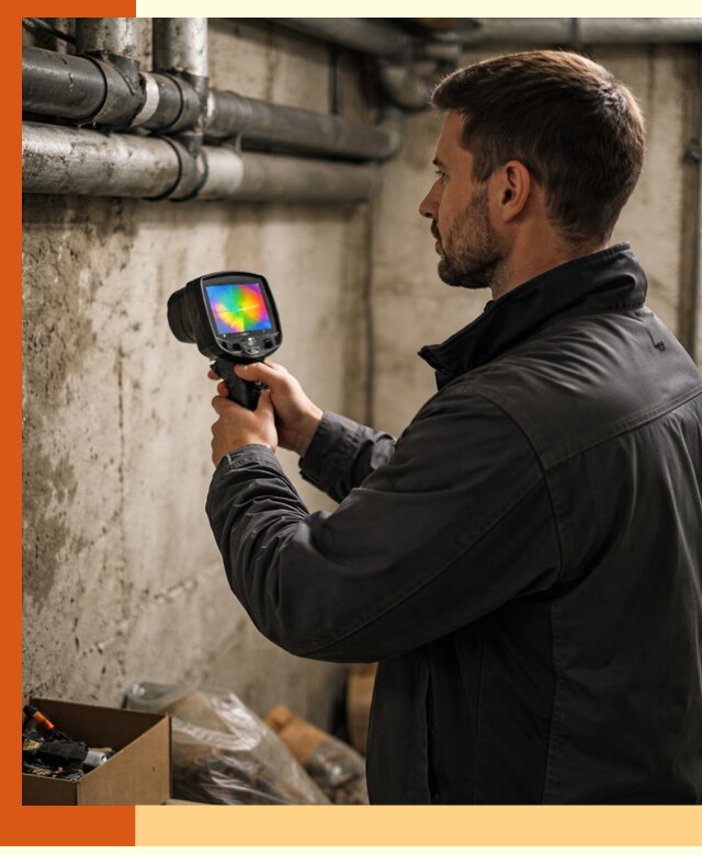 Тепловизионное обследование подвала в Кунгуре для поиска утечек тепла